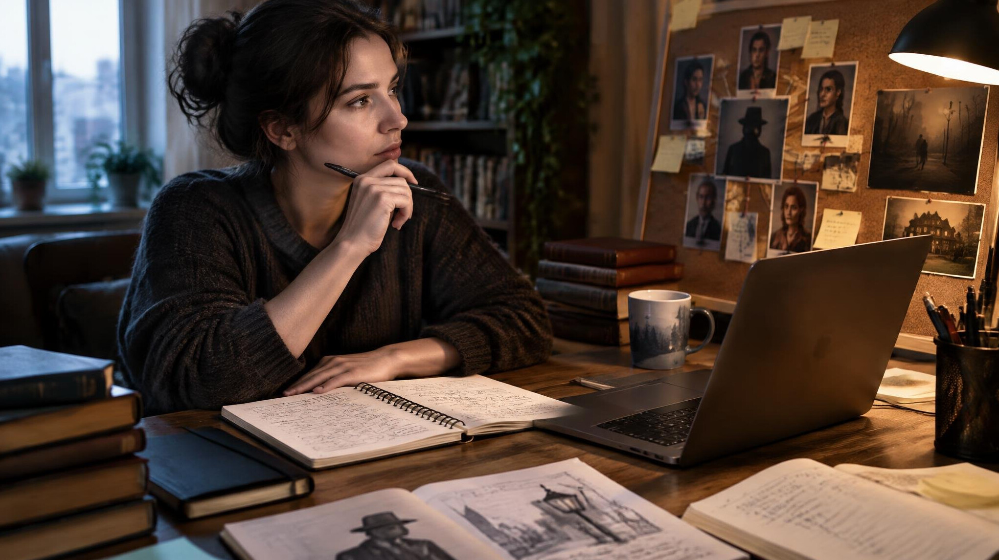 author writing at desk